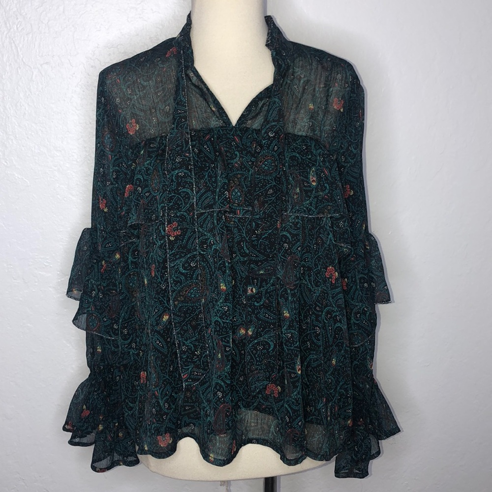 Lucky Brand Boho Printed Ruffle Top Size S - Picture 3 of 9